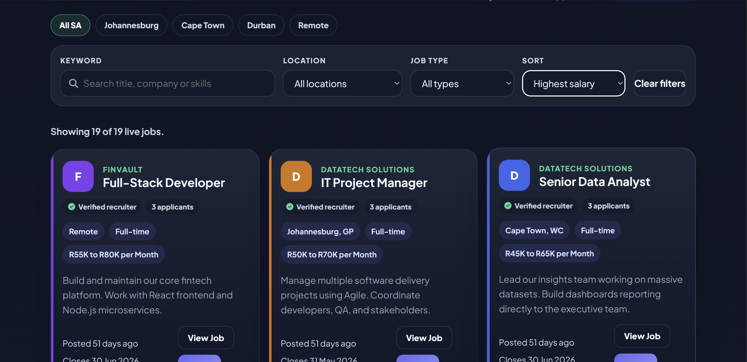 JobLynk live jobs board screen